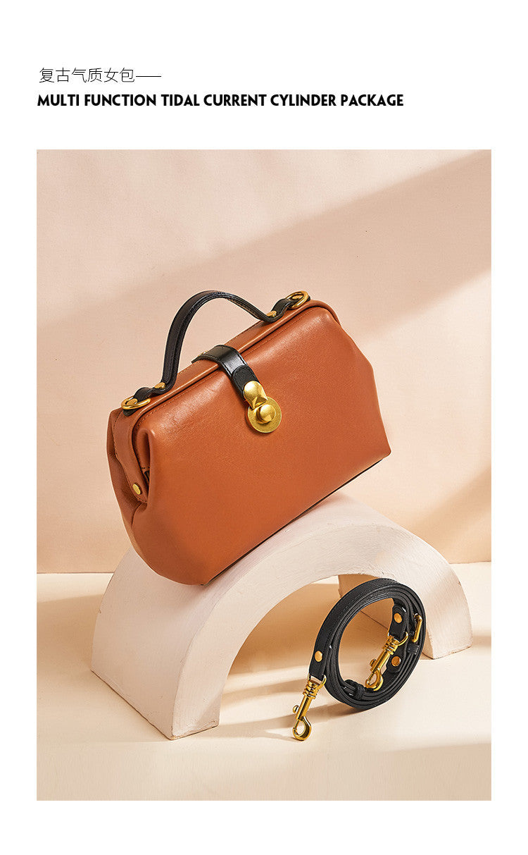 Women's Bag Retro Genuine Leather Handmade Cowhide Doctor Bag Fashion Handbag Temperament Shoulder Bag.Pochette