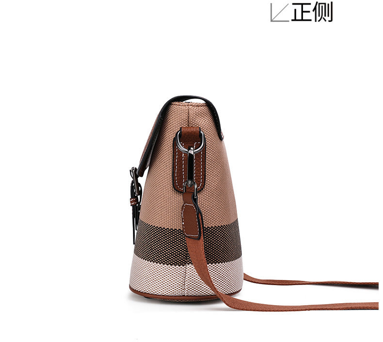 Genuine leather women's bag plaid leather bucket bag trend cowhide canvas bag trend shoulder bag. pochette