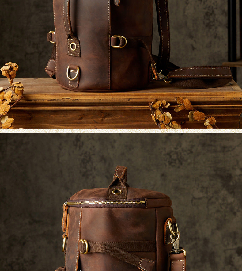 Men's Rucksack Genuine Cowhide Leather Handmade Crazy Horse Original Retro Large Capacity Travel Bag