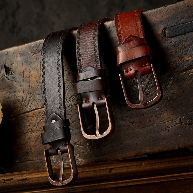 Men's belt handmade vintage cowhide genuine leather casual fashion needle buckle copper buckle belt