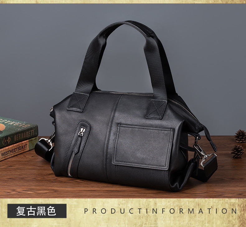 Men's Handbag Genuine Cowhide Leather Retro Casual Men Bag