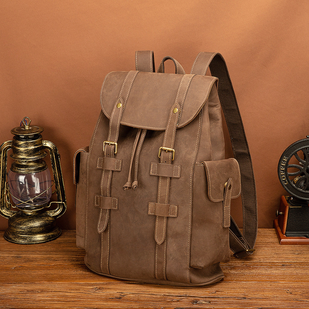 Men's backpack cowhide genuine leather retro large capacity computer bag for men
