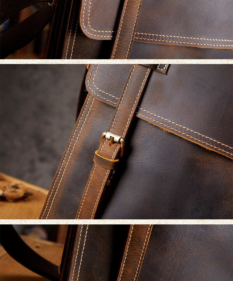 Men's Backpack Handcrafted Genuine Cowhide Leather Retro Multifunctional Casual Crossbody Bag Handbag Handbag for Men