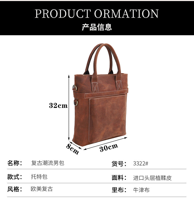 Men's Shoulder Bag Genuine Cowhide Leather Casual Business Crossbody Bag for Men