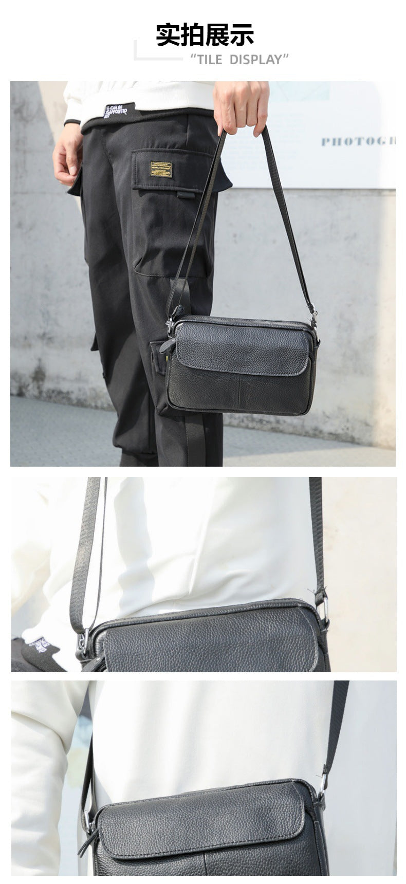 Men's Shoulder Bag Genuine Cowhide Leather Retro Casual Men's Crossbody Bag Messenger Bag