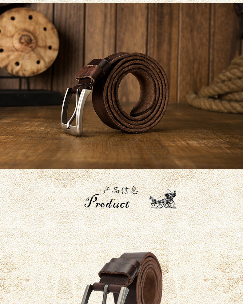Men's belt handmade original cowhide genuine leather needle buckle simple casual vintage men's belt