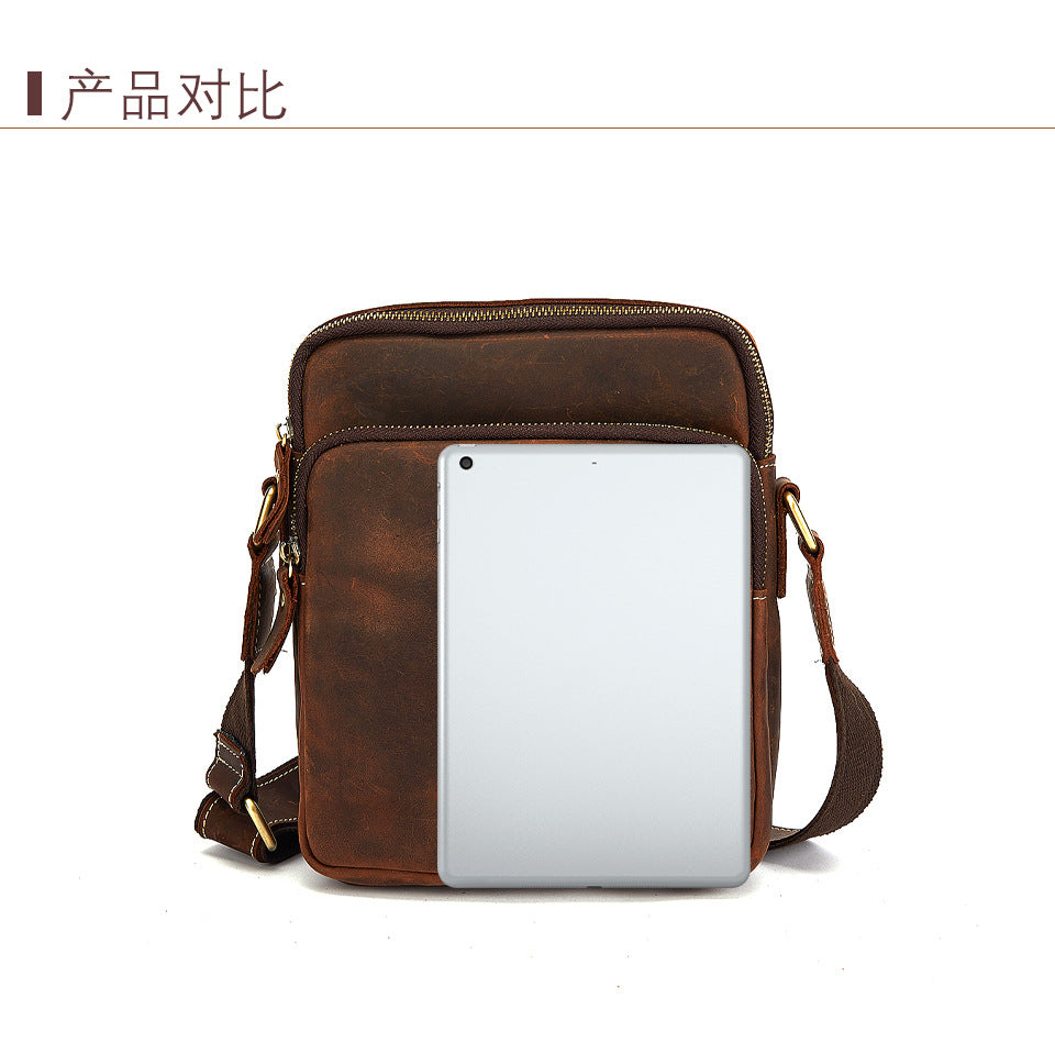 Men's Shoulder Bag Cowhide Genuine Leather Retro Travel Outdoor Crossbody Bag for Men
