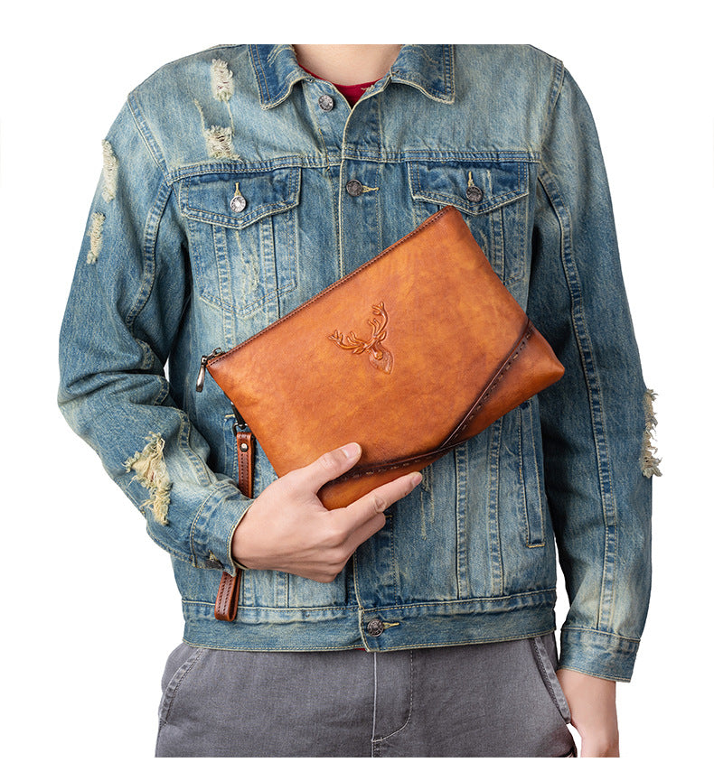 Men's Clutch Bag Genuine Cowhide Leather Casual Men's Handbag