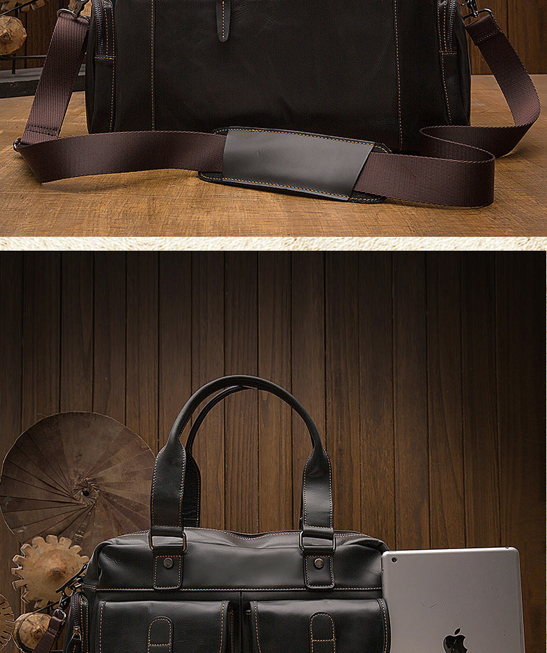 Men's Handbag, Business Trip, Travel Bag, Handmade, Genuine Cowhide Leather, Casual, Fashion, Crossbody Shoulder Bag