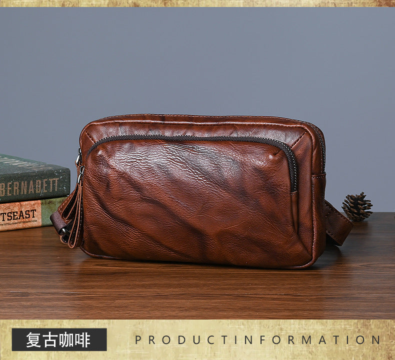 Men's Crossbody Bag Cowhide Genuine Leather Retro Casual Versatile Male Shoulder Bag Clutch Bag