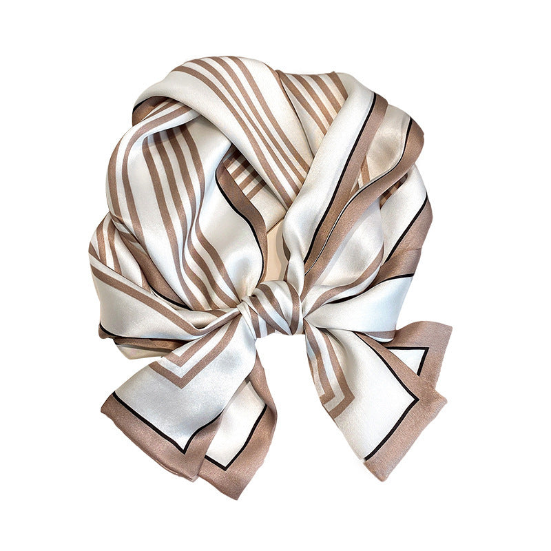 Silk scarf simple temperament vertical striped silk scarf women elongated fashion neck guard scarf