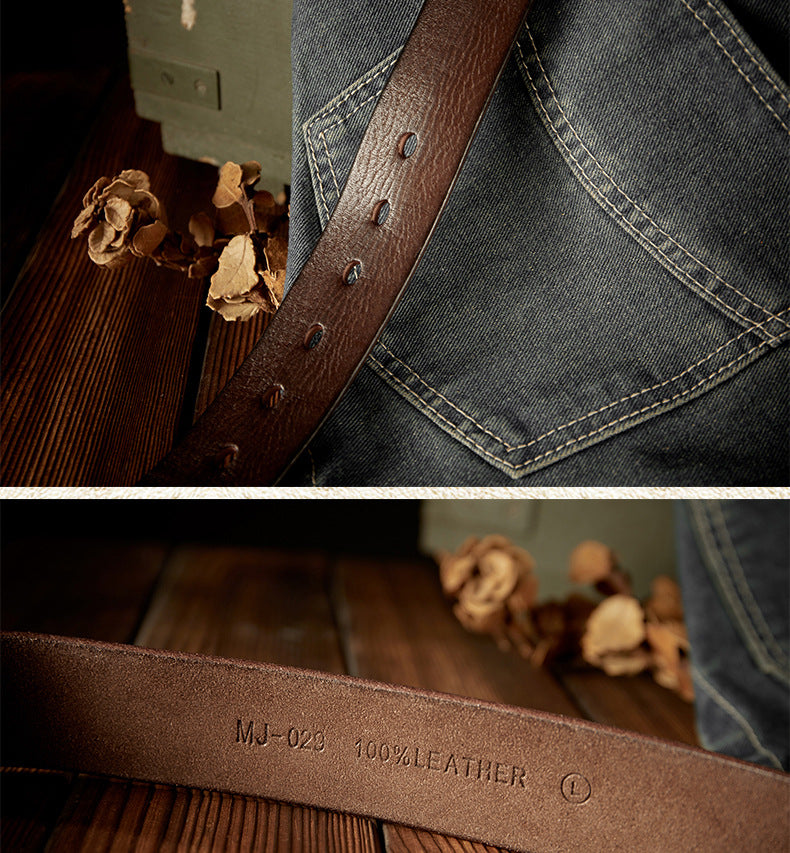 Men's Belt Original Handmade Retro Cowhide Genuine Leather Copper Needle Buckle Men's Belt