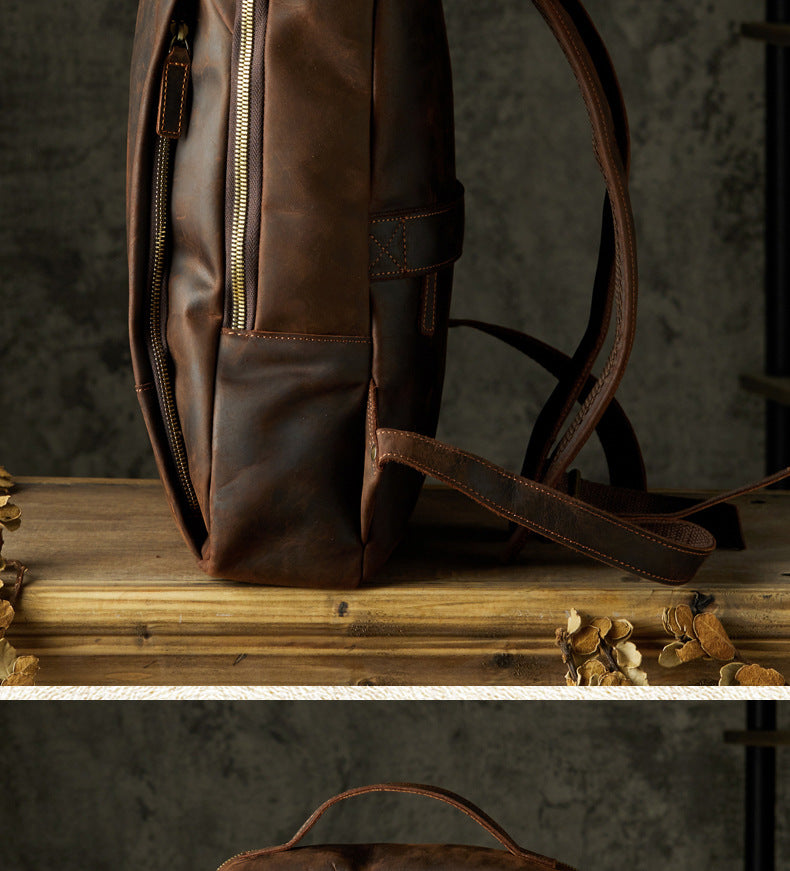 Men's Rucksack Genuine Cowhide Leather Handmade Casual Large Capacity Men's Business Bag Travel Bag