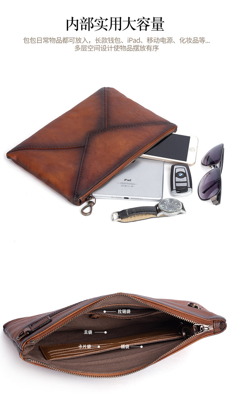 Men's Clutch Bag Genuine Cowhide Leather Casual Men's Handbag