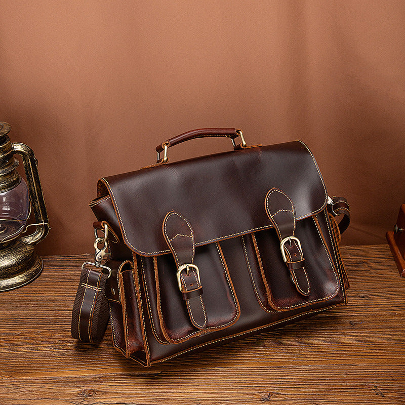 Men's Briefcase Handbag Cowhide Genuine Leather Retro Business Computer Bag for Men