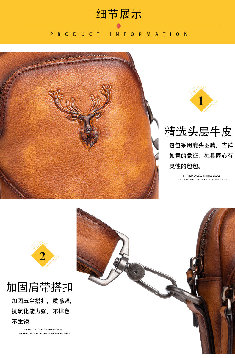 Men's Bust Bag Versatile Cowhide Genuine Leather Retro Casual Crossbody Bag for Men