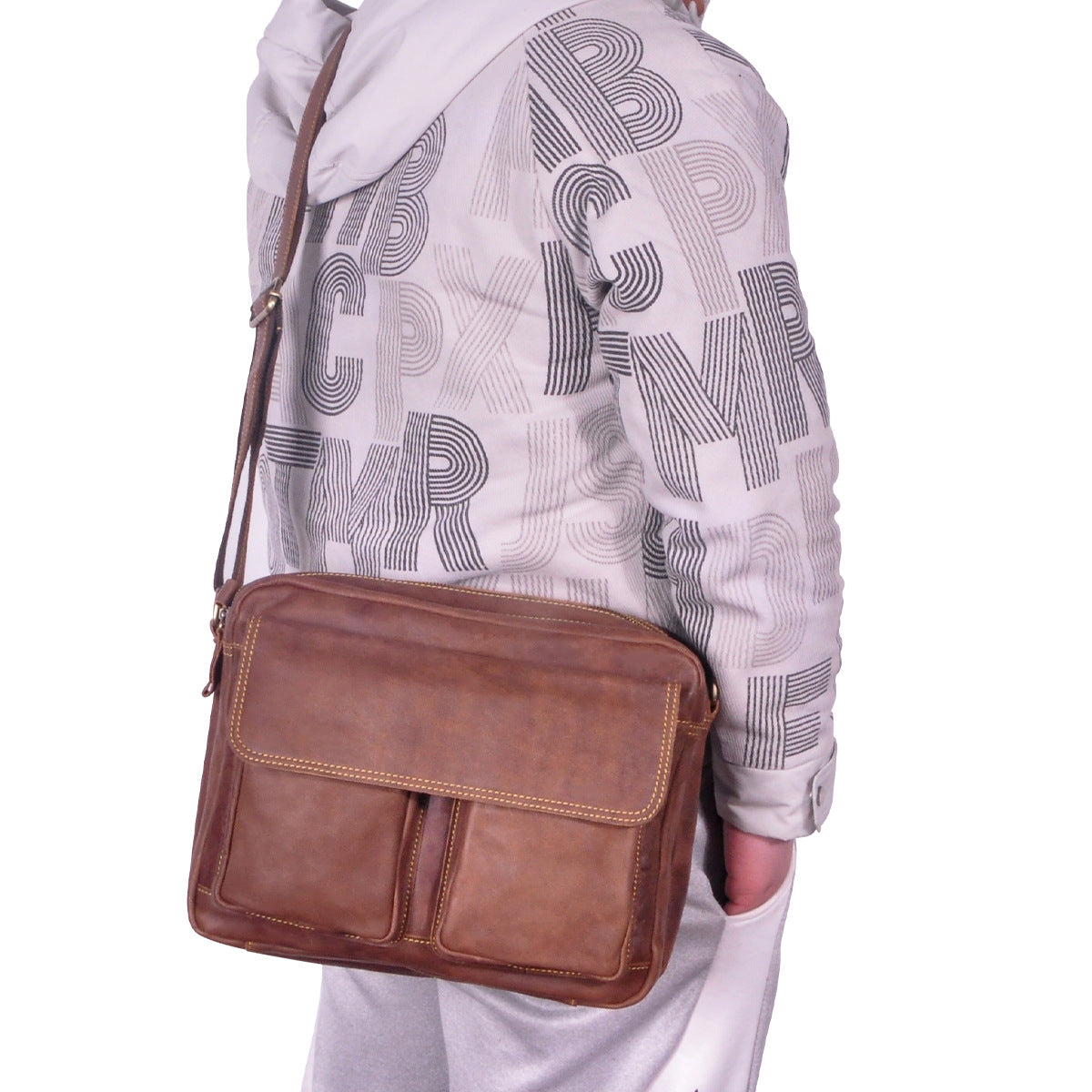 Men's Briefcase Genuine Cowhide Leather Retro Crossbody Bag Men's Shoulder Bag Computer Bag