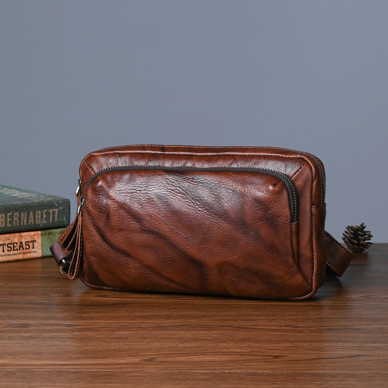 Men's Crossbody Bag Cowhide Genuine Leather Retro Casual Versatile Male Shoulder Bag Clutch Bag