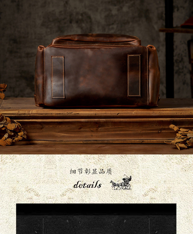 Men's Backpack Handmade Cowhide Genuine Leather Crazy Horse Retro Large Capacity Computer Bag Casual Fashion Business Travel Bag