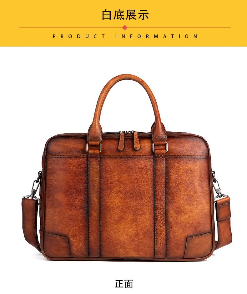 Men's Briefcase Cowhide Genuine Leather Retro Casual Men's Handbag