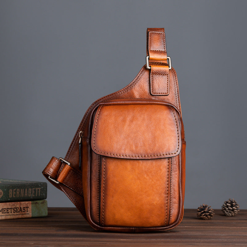 Men's bust bag Genuine cowhide leather retro casual crossbody bag for men