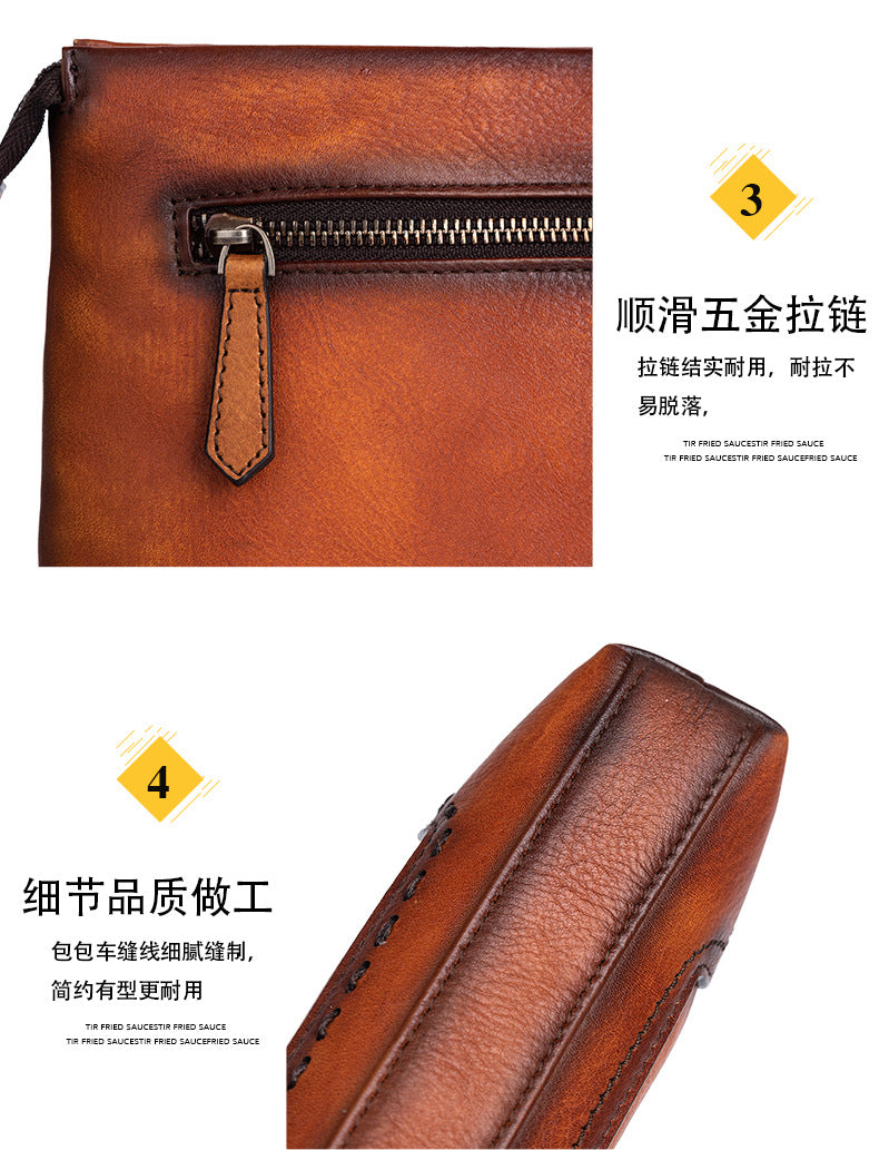Men's clutch bag cowhide genuine leather casual retro male handbag