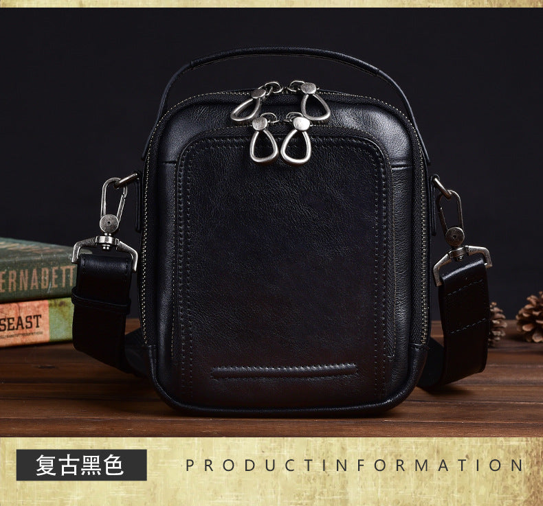 Men's Shoulder Bag Genuine Cowhide Leather Retro Casual Crossbody Bag for Men