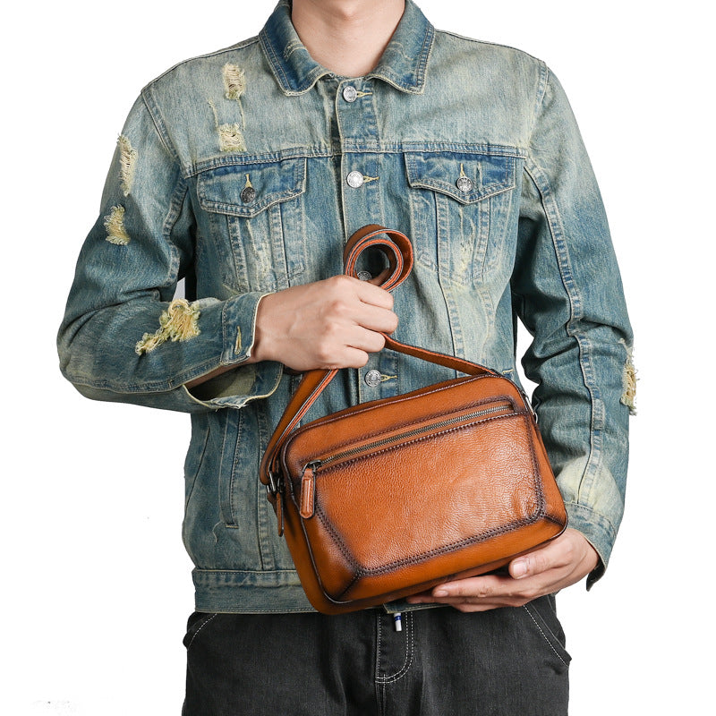 Men's shoulder bag Genuine cowhide leather large capacity simple crossbody bag for men