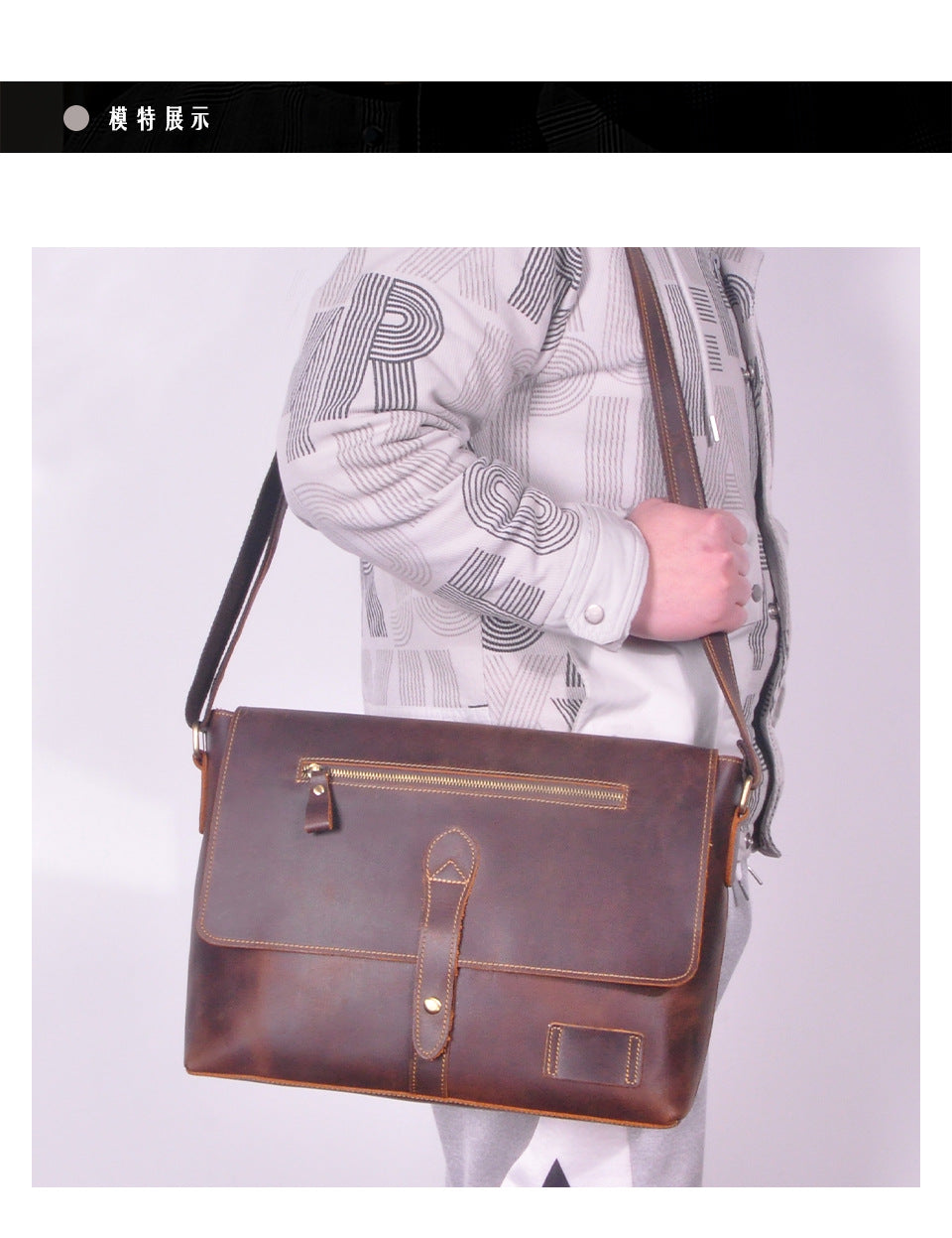 Men's Crossbody Bag Cowhide Genuine Leather Retro Men's Shoulder Bag