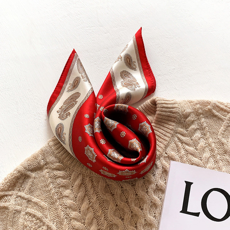 Silk scarf for women printed pattern commuting style small scarf goes with everything elegant neckerchief