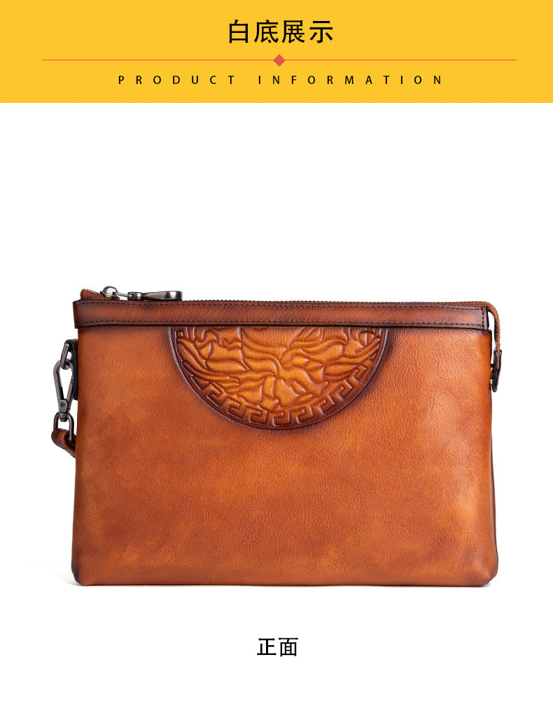 Men's Clutch Bag Genuine Cowhide Leather Retro Casual Men's Handbag