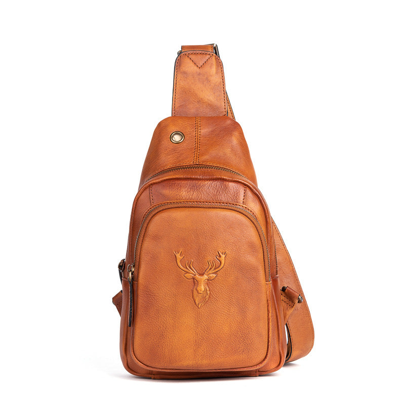 Men's bust bag Genuine cowhide leather retro casual crossbody bag for men