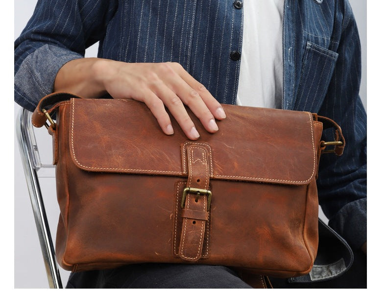 Men's Shoulder Bag Handmade Original Cowhide Casual Messenger Bag Crossbody Bag for Men