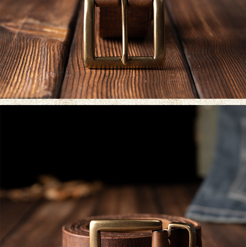 Men's Belt Genuine Cowhide Leather Casual Vintage Copper Needle Buckle Unique Men's Belt