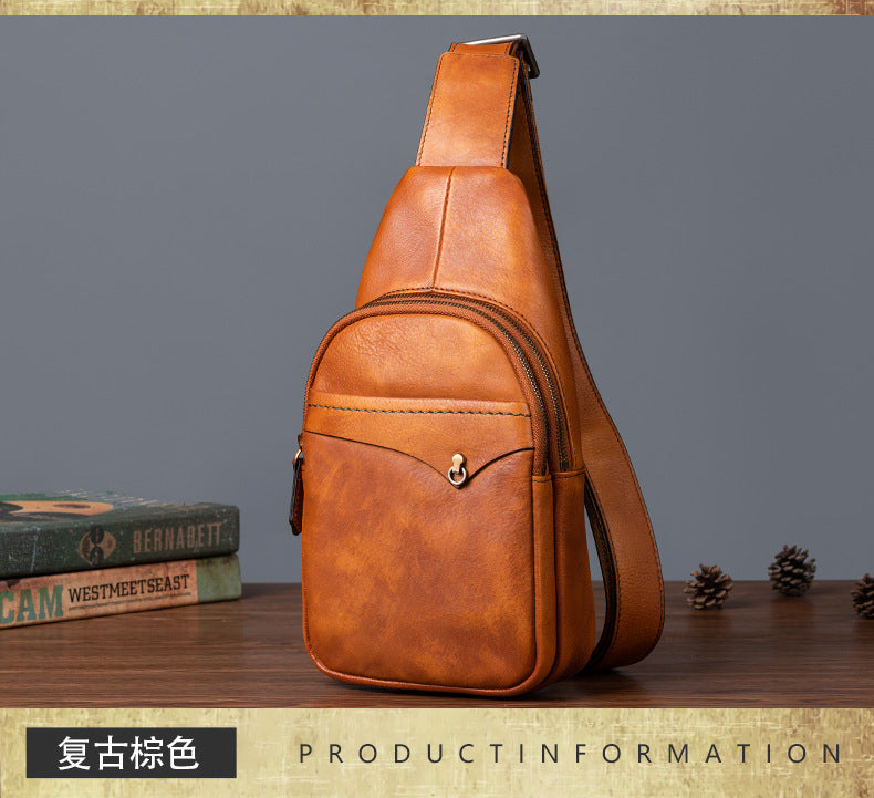 Men's bust bag genuine cowhide leather retro casual crossbody bag for men