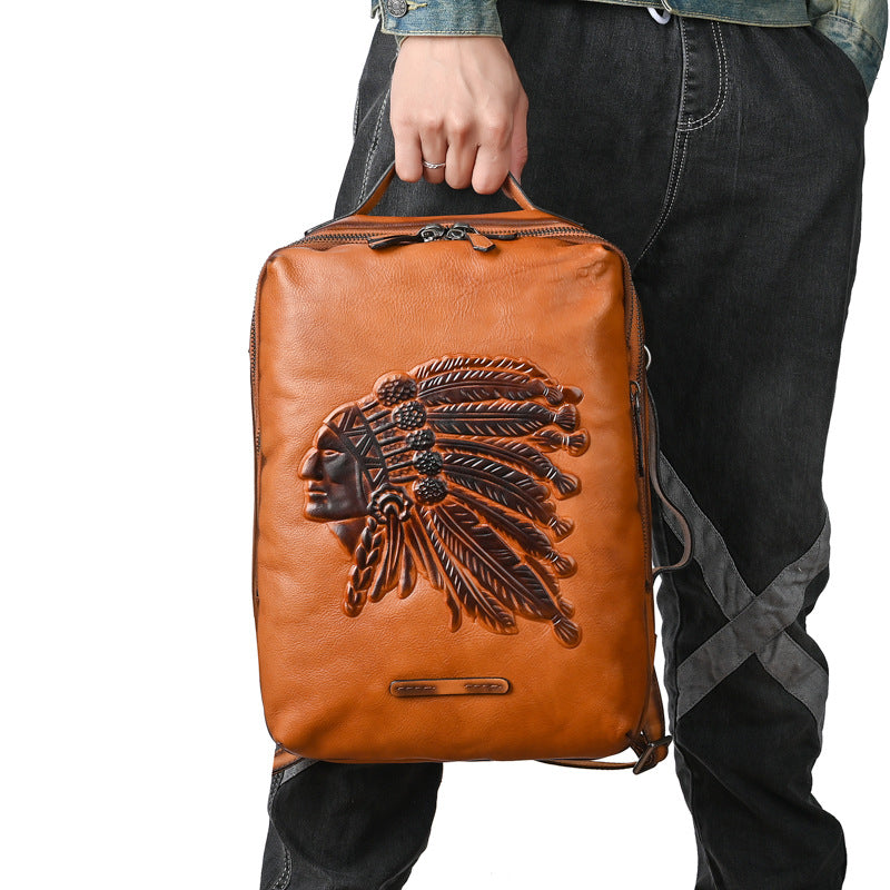 Men's backpack cowhide genuine leather retro fashion computer bag men's casual travel bag