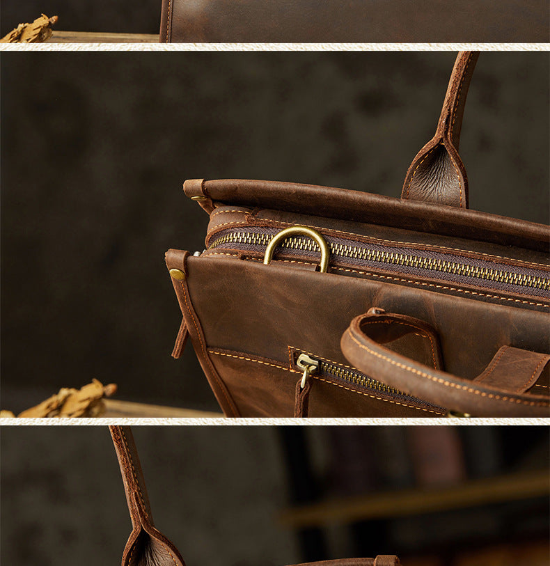 Men's Handbag Handbag Handmade Cowhide Genuine Leather Business Computer Shoulder Bag A4 File Bag Briefcase for Men on Business Trips