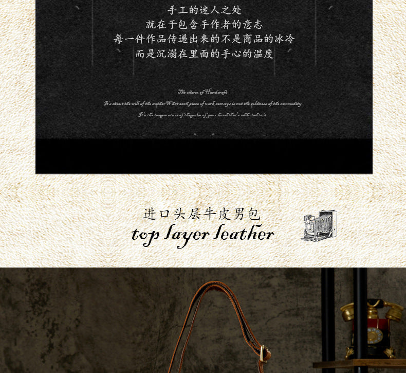 Men's Shoulder Bag Made of Genuine Cowhide Leather Original Handmade Casual Crossbody Bag Messenger Bag for Men