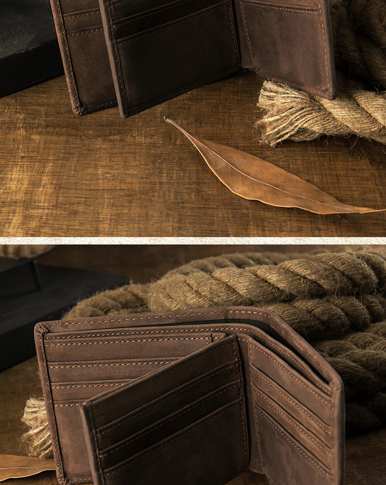 Men's Short Wallet Original Cowhide Genuine Leather Card Holder Retro Men's Wallet Card Bag