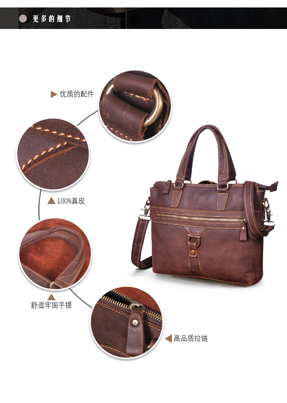Men's Briefcase Crossbody Bag Cowhide Genuine Leather Retro Men's Shoulder Bag Handbag