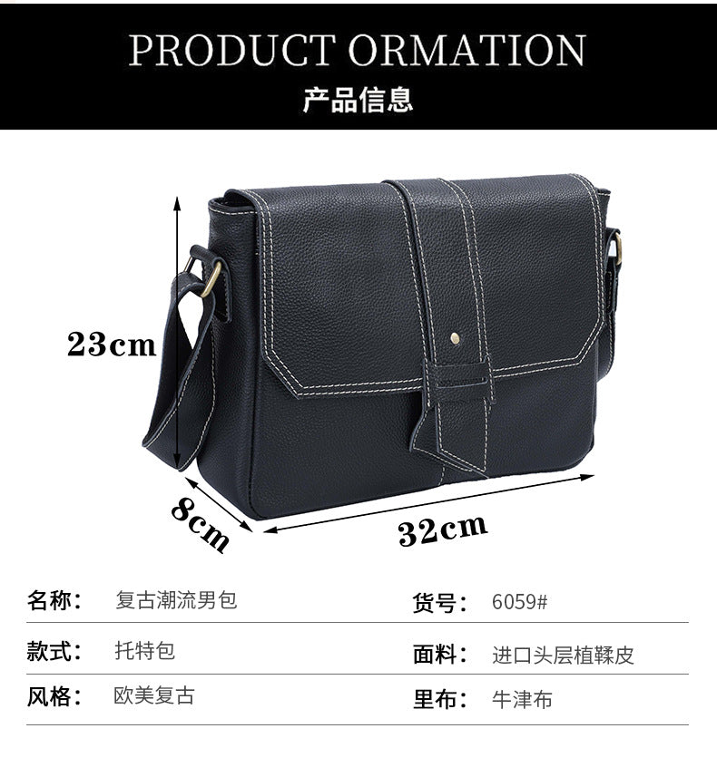 Men's Shoulder Bag Cowhide Retro Men's Crossbody Bag Messenger Bag
