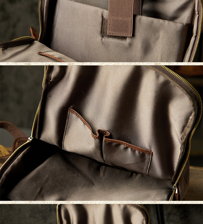Men's Rucksack Genuine Cowhide Leather Handmade Casual Large Capacity Men's Business Bag Travel Bag
