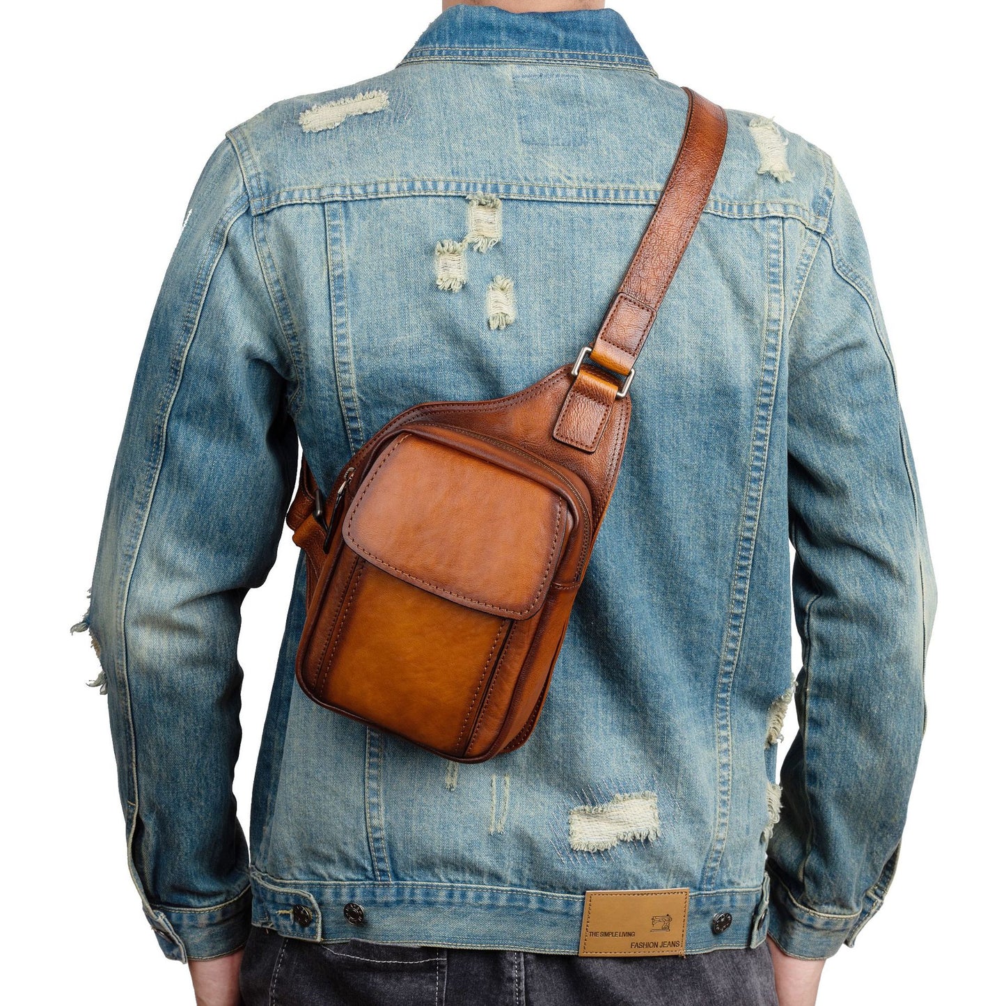 Men's bust bag Genuine cowhide leather retro casual crossbody bag for men