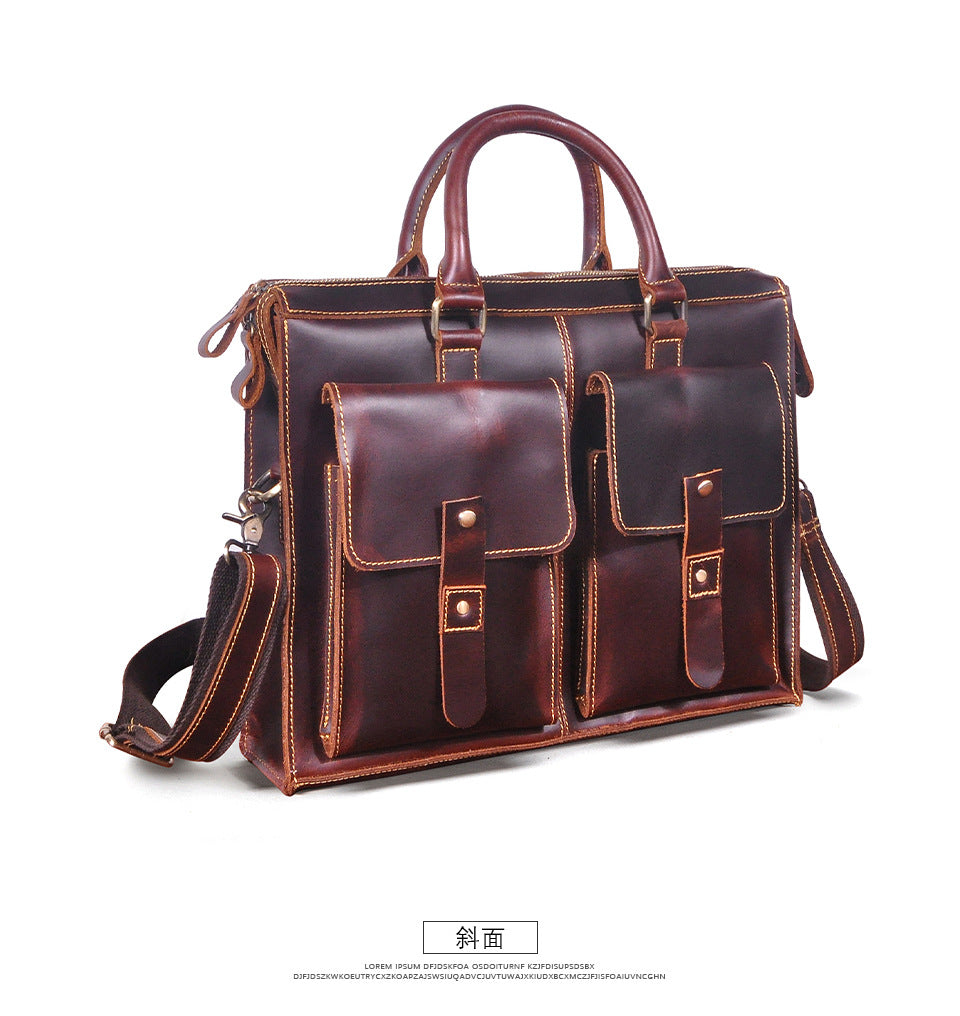 Men's Handbag Briefcase Cowhide Genuine Leather Retro Business Men Computer Bag
