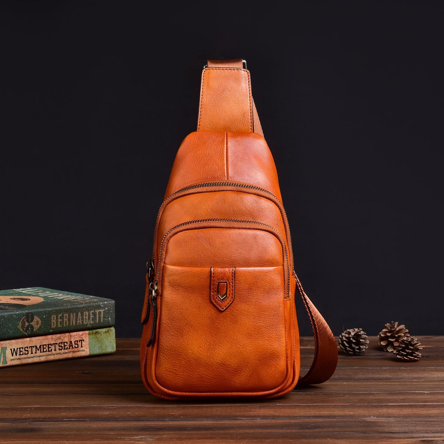 Men's bust bag Genuine cowhide leather casual retro crossbody bag for men