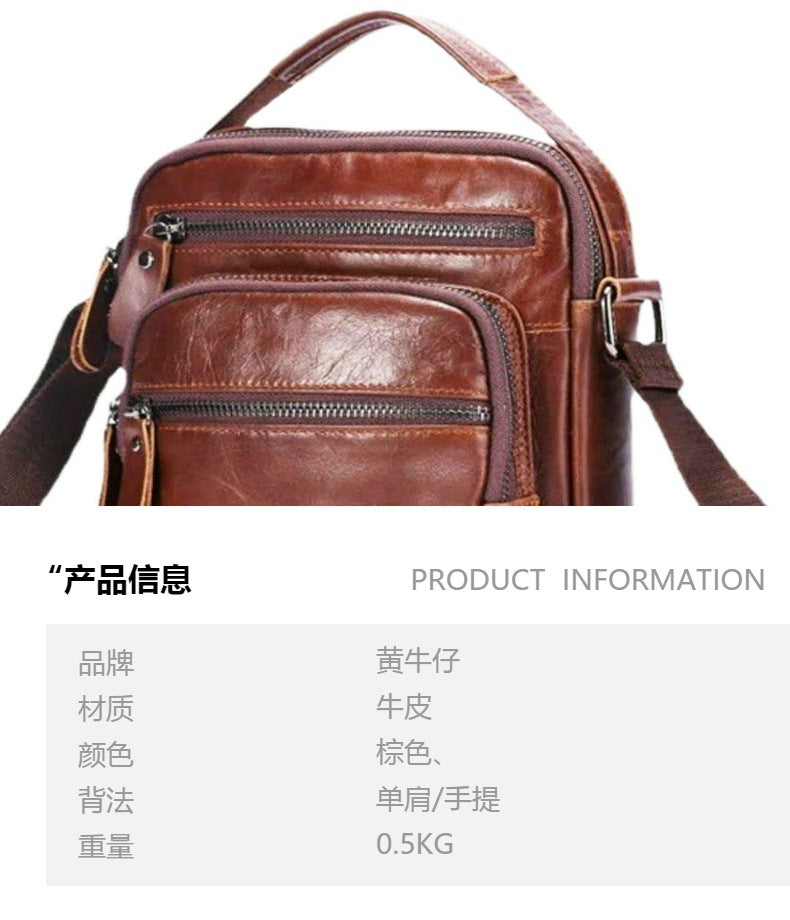 Men's Shoulder Bag Genuine Cowhide Leather Crazy Horse Retro Casual Large Capacity Crossbody Bag for Men