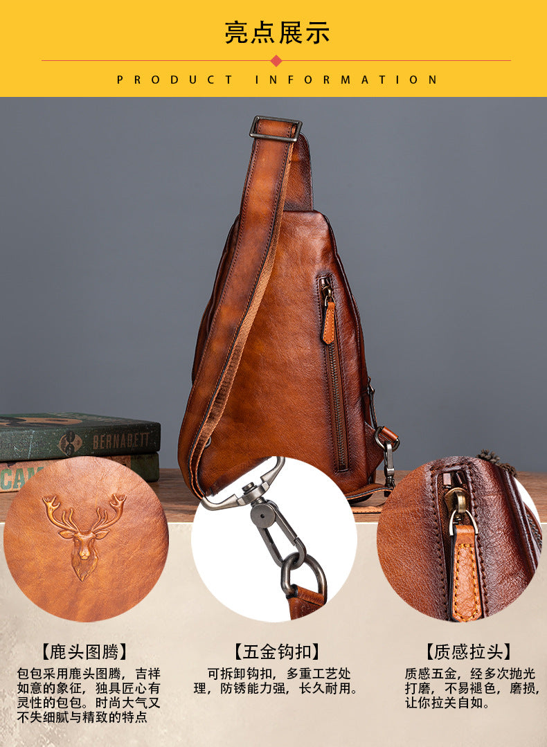 Men's bust bag Genuine cowhide leather retro casual crossbody bag for men