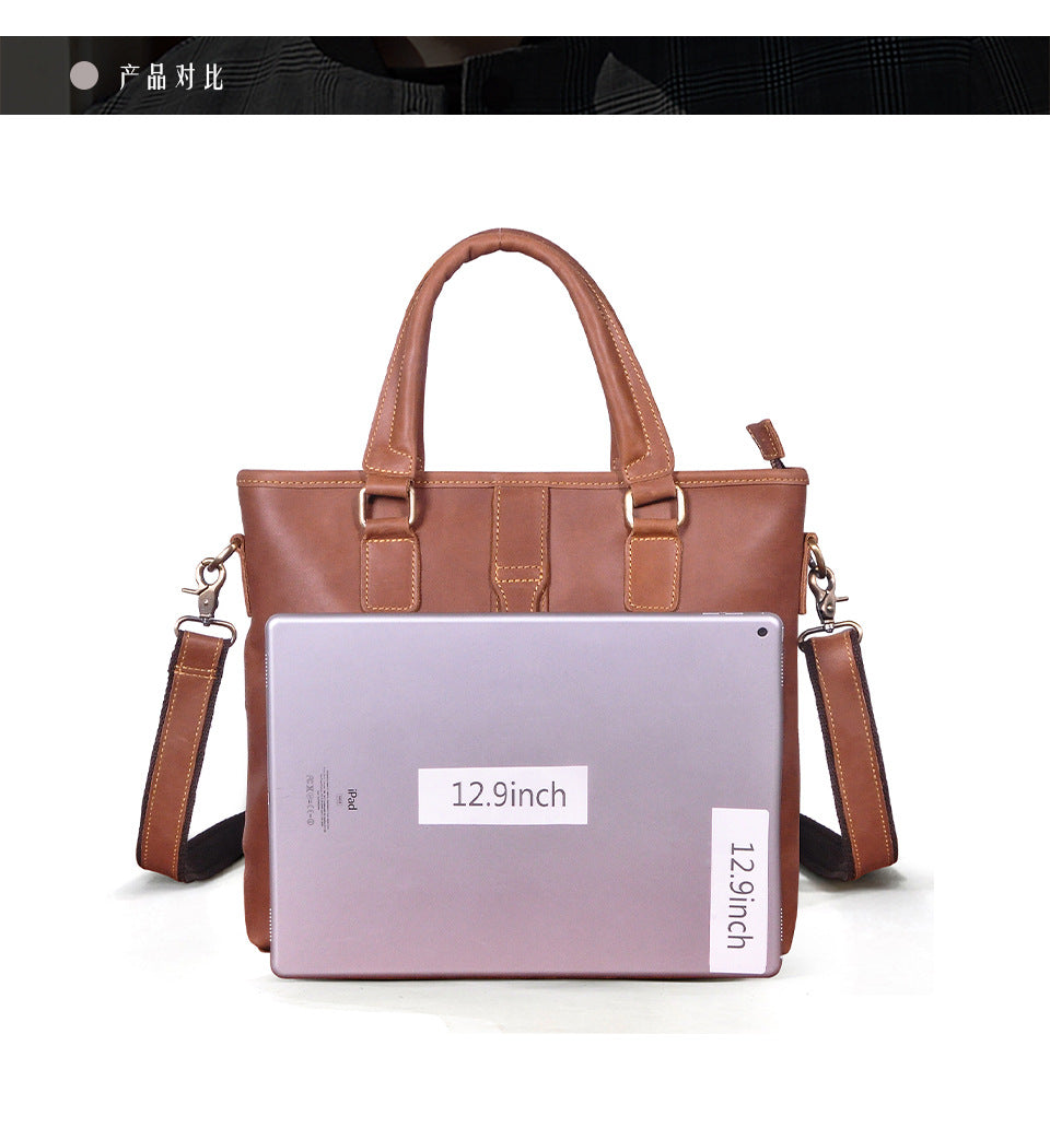 Men's Briefcase Shoulder Bag Retro Business Handbag Cowhide Genuine Leather Men Computer Bag