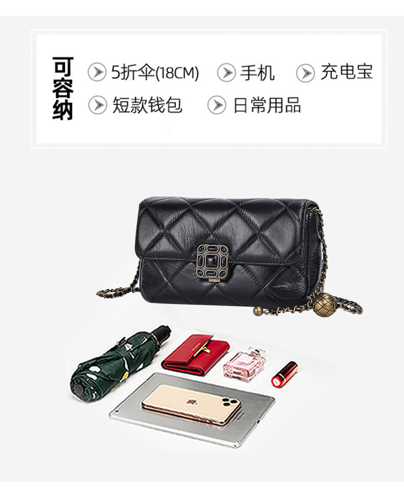 Women's bag Cowhide plaid chain bag Retro luxury fashion shoulder bag that goes with anything. Pochette