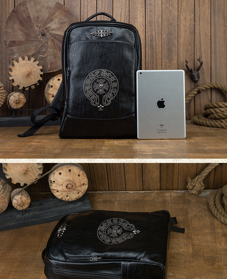 Men's Rucksack Genuine Cowhide Leather Handmade Original Unique Fashion Travel Bag for Men